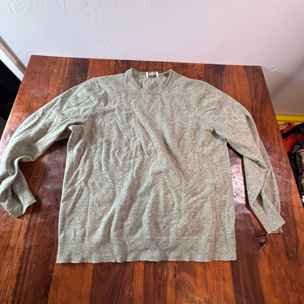 Emidio Tucci Mens XL Sage Green Wool Cashmere Blend Crewneck Sweater Heathered